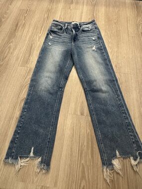 RisenHigh-Rise Skinny Jeans in Faded Blue with Distressed Hem